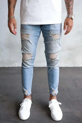 2Y Premium Bequeme Jeans Herren 2Y Destroyed Cropped Skinny Fit Denim (1-tlg)