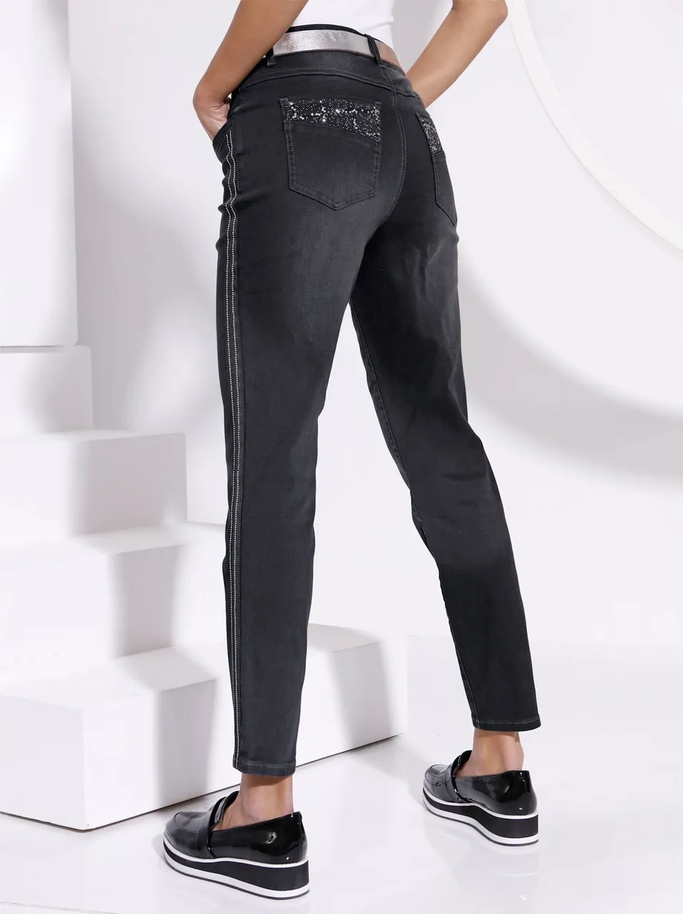 5-Pocket-Jeans CREATION L Gr. 36, Normalgrößen, schwarz (black denim) Damen Jeans 5-Pocket-Jeans