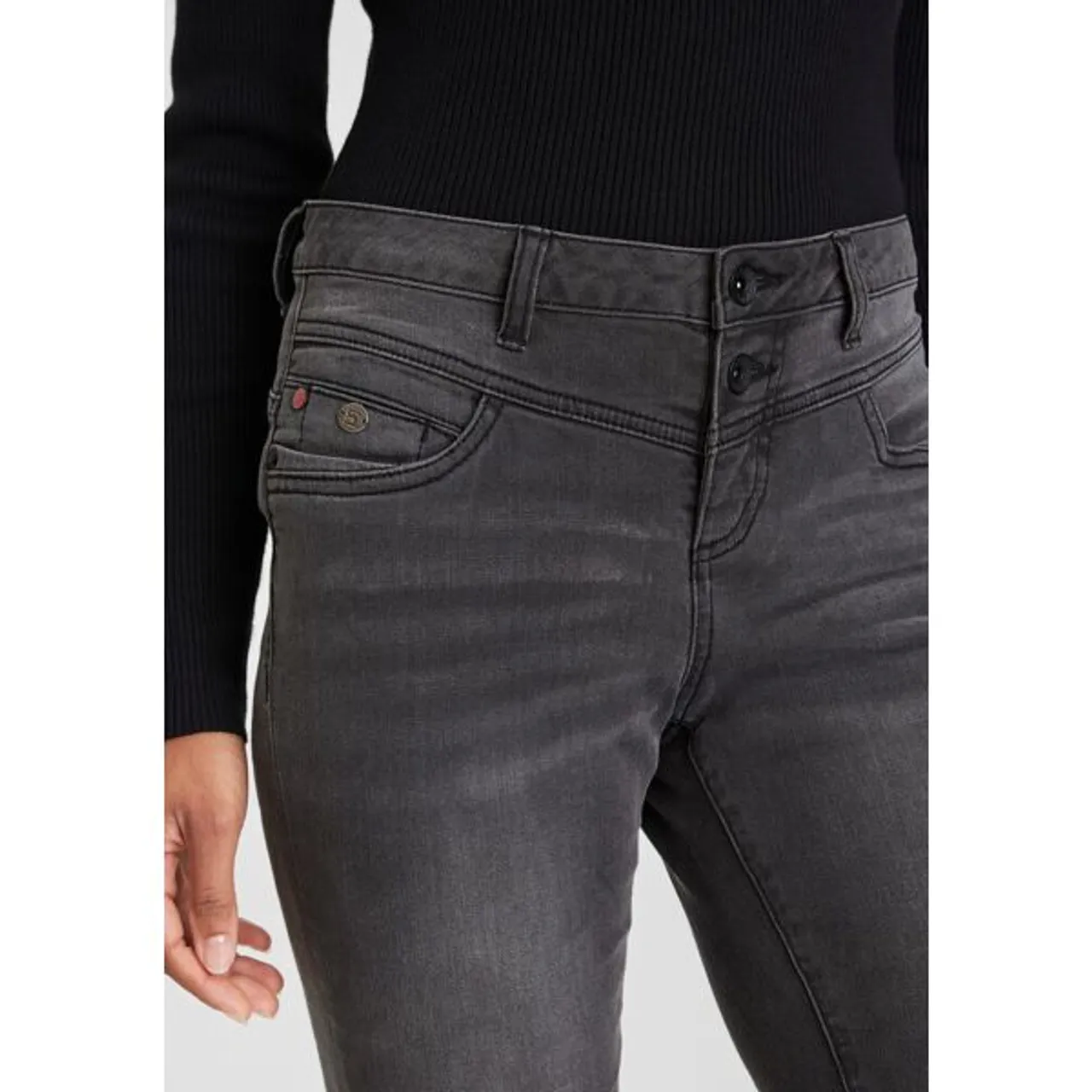 5-Pocket-Jeans H.I.S "djunaHS" Gr. 33, Länge 30, grau (dark grey) Damen Jeans 5-Pocket-Jeans ökologische, wassersparende Produktion durch Ozon Wash