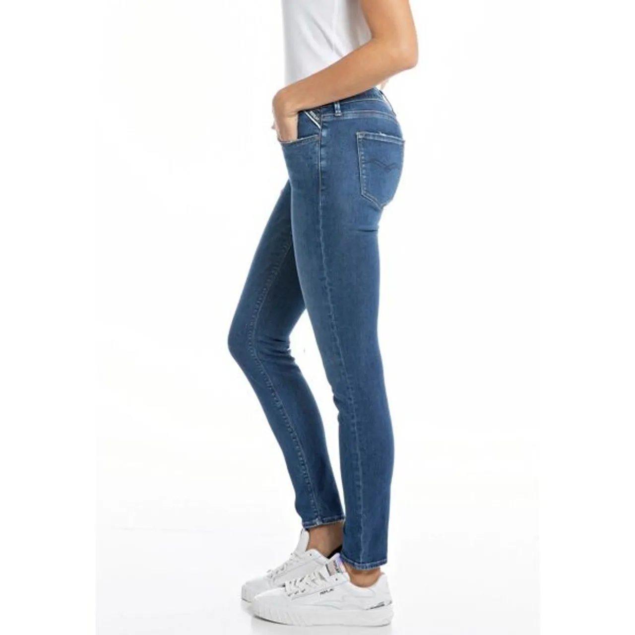 5-Pocket-Jeans REPLAY "NEW LUZ" Gr. 31, Länge 30, blau (medium blue 511) Damen Jeans Röhrenjeans