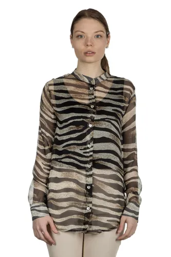 813 Ottotredici Damen Transparente Bluse mit Print aus Seide mehrfarbig