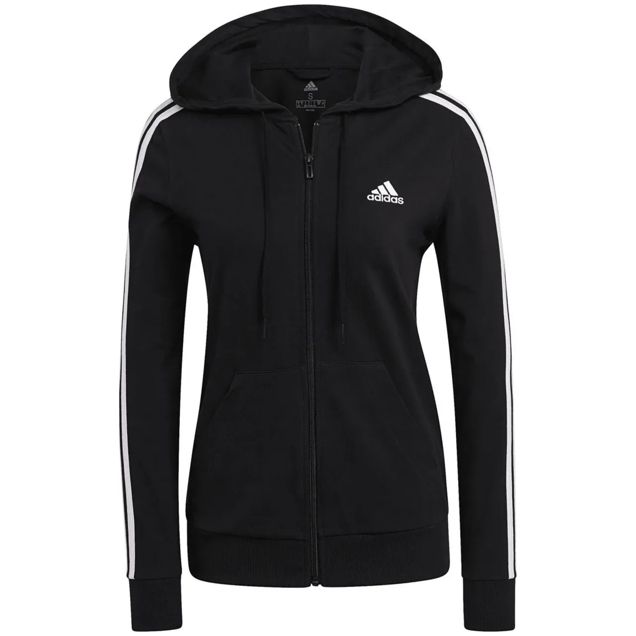 Adidas Essentials Single Jersey 3-Streifen Kapuzenjacke Damen schwarz