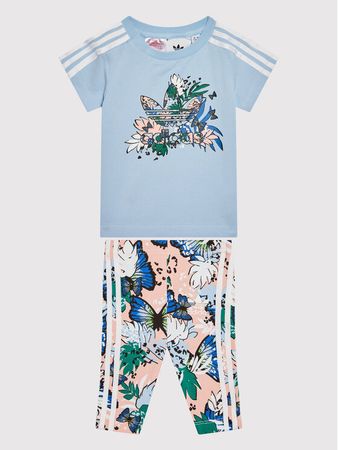 adidas Set T-Shirt und Leggings Her Studio London Animal Flower H22600 Blau Regular Fit