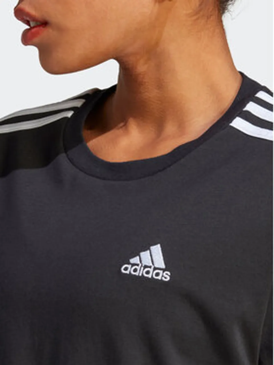 adidas T-Shirt Essentials 3-Stripes Single Jersey Crop Top HR4913 Schwarz Loose Fit