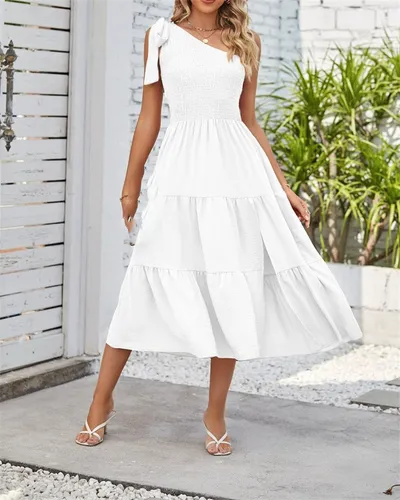 AFAZ New Trading UG A-Linien-Kleid Damen-Maxikleid mit gepunkteter Spitze und V-Ausschnitt Kurzes A-Linien-Kleid mit Rüschenärmeln und Taillenschnürun...