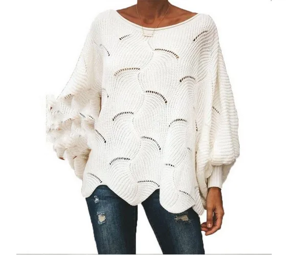 AFAZ New Trading UG Langarmshirt Damen Pullover Oversize Knitted Rundhals Loose Pulli Strickshirt