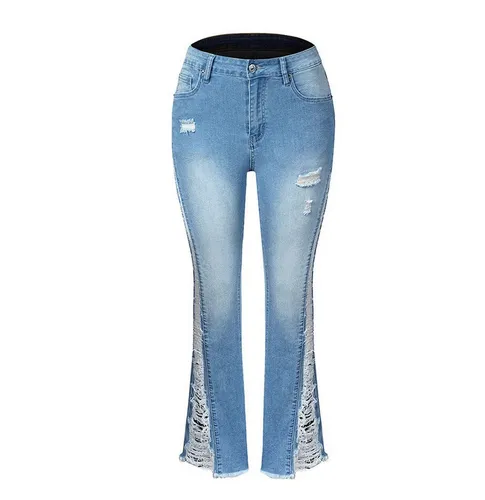 AFAZ New Trading UG Loose-fit-Jeans Sommer-Damen-Denim-Hose mit hohem Stretchanteil, zerfetzt, ausgestellt