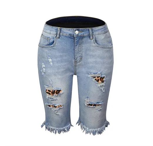 AFAZ New Trading UG Loose-fit-Jeans Sommerliche Damen-Jeansshorts mit Leopardenmuster und Fransen