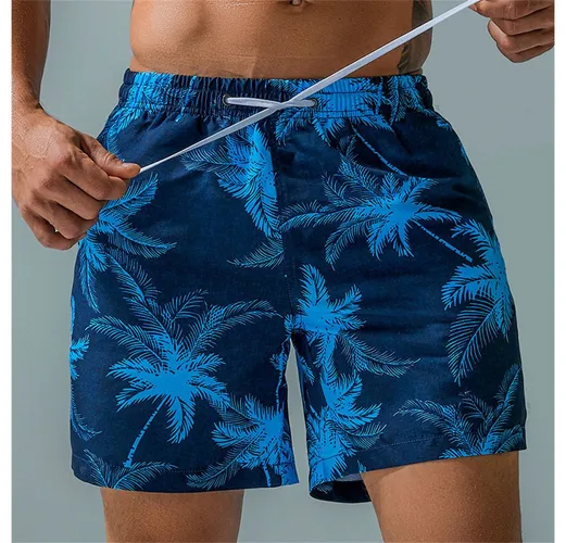 AFAZ New Trading UG Shorts Navy blau Freizeit-Strandshorts für Herren im Resort-Stil Trendige Herrenmode-Shorts mit tropischem Kokosnuss-Print