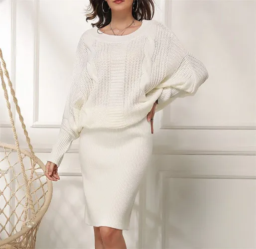 AFAZ New Trading UG Strickkleid Damen Pulloverkleid Einfarbiger Lose Pullover Langarm Etuikleid kleid