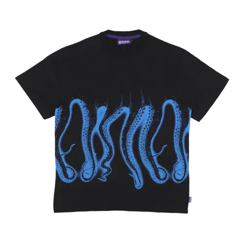 Airbrush Outline Schwarzes T-Shirt Octopus