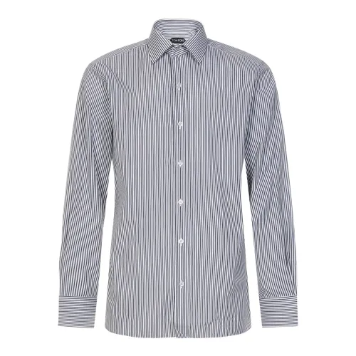 Alltags t-Shirt, Weißes Baumwollhemd mit gestreiftem Muster und spitzem Kragen Tom Ford