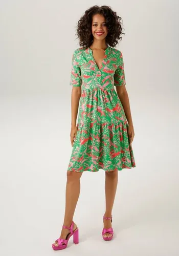 Aniston CASUAL Sommerkleid mit trendfarbenem, graphischem Blumendruck - NEUE KOLLEKTION