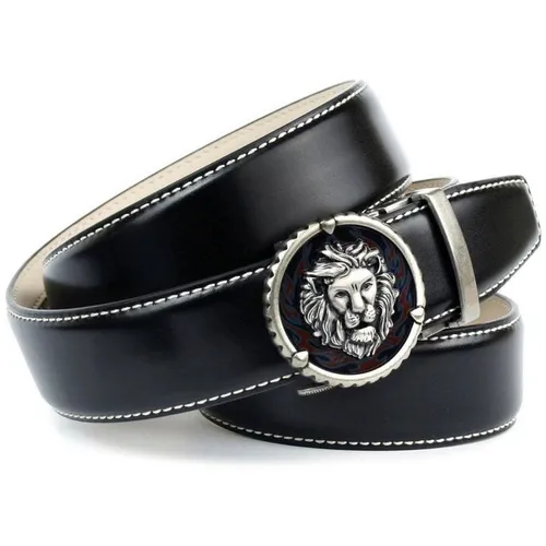 Anthoni Crown Ledergürtel in schwarz mit Kontrast Stitching in weiß
