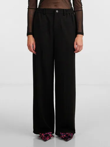 Anzughose PIECES "PCCAMIL HW WIDE PANT NOOS" Gr. XS (34), N-Gr, schwarz (black) Damen Hosen High-Waist-Hosen