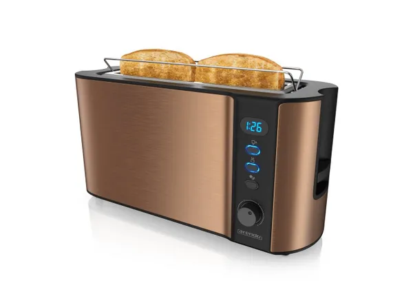 Arendo Toaster, 1 langer Schlitz, für 2 Scheiben, 1000 W, Langschlitz, Brötchenaufsatz, Wärmeisolierendes Gehäuse, Display