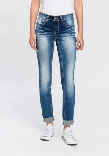 Arizona Skinny-fit-Jeans mit Kontrastnähten und Pattentaschen Low Waist
