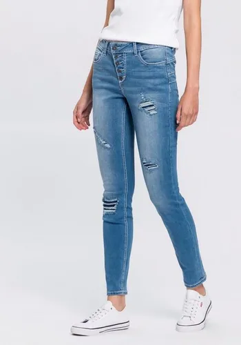 Arizona Slim-fit-Jeans mit sichtbarer, schräger Knopfleiste Mid Waist