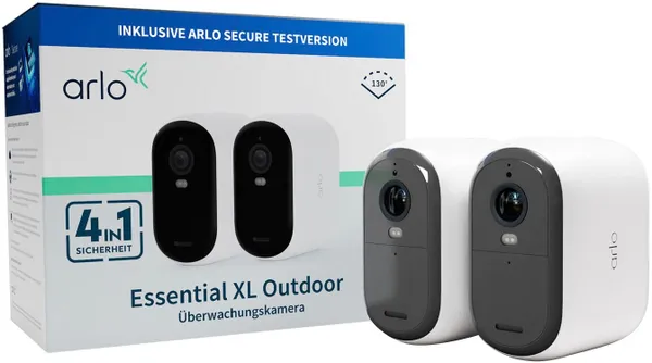 ARLO Smart Home Kamera "ESSENTIAL 2 XL FHD Outdoor Camera 2er-Pack" Überwachungskameras schwarz-weiß (weiß, schwarz) Schalten