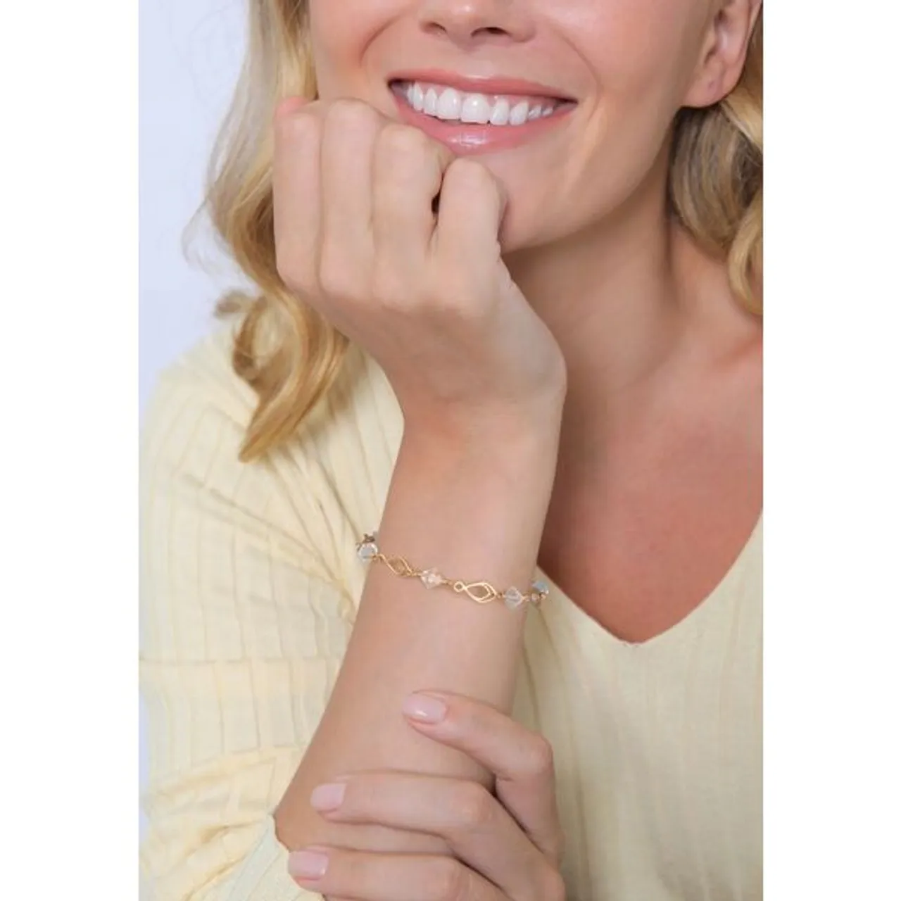 Armband ELLI "Feder Kristalle Trendig 925 Silber" Armbänder Gr. 19 cm, mit Steinen, Silber 925 (Sterlingsilber), goldfarben (gold, weiß) Damen Armbänd...