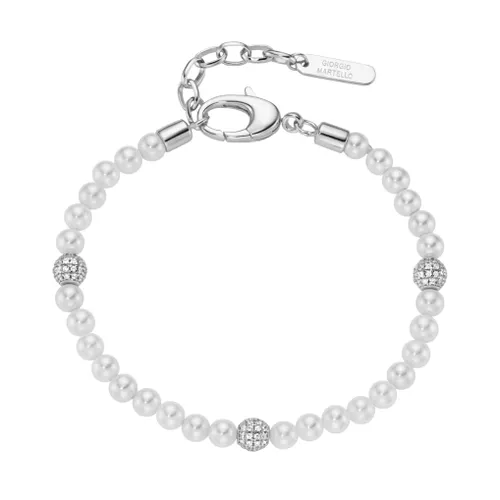 Armband GIORGIO MARTELLO MILANO "mit weißen Zirkonia und Muschelkern-Perlen, Silber 925" Armbänder Gr. 20 cm, Silber 925 (Sterlingsilber), weiß Giorgi...
