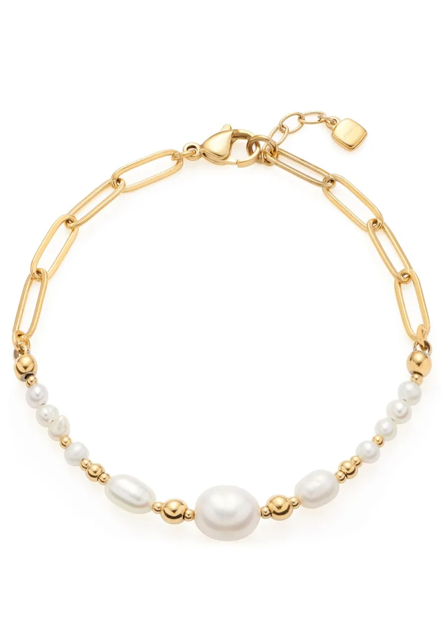 Armband LEONARDO "Inka, 022063" Armbänder Gr. Edelstahl-Perlen, weiß (gelbgoldfarben, weiß) Damen Perlenarmbänder