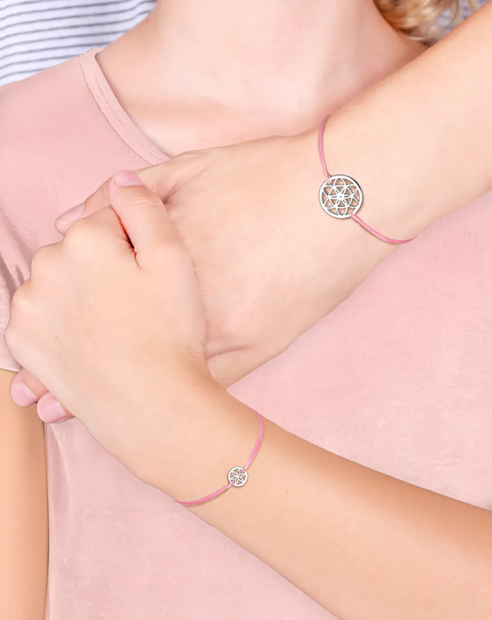 Armband-Set LEBENSBLUME für Mutter und Kind 925er Sterling Silber in rosa