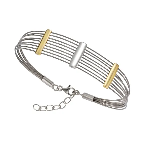 Armband VIVANCE "925/- Sterling Silber + Stahl bicolor" Armbänder Gr. 19 + 3cm, Silber 925 (Sterlingsilber), bunt (mehrfarbig) Damen Armbänder Silber