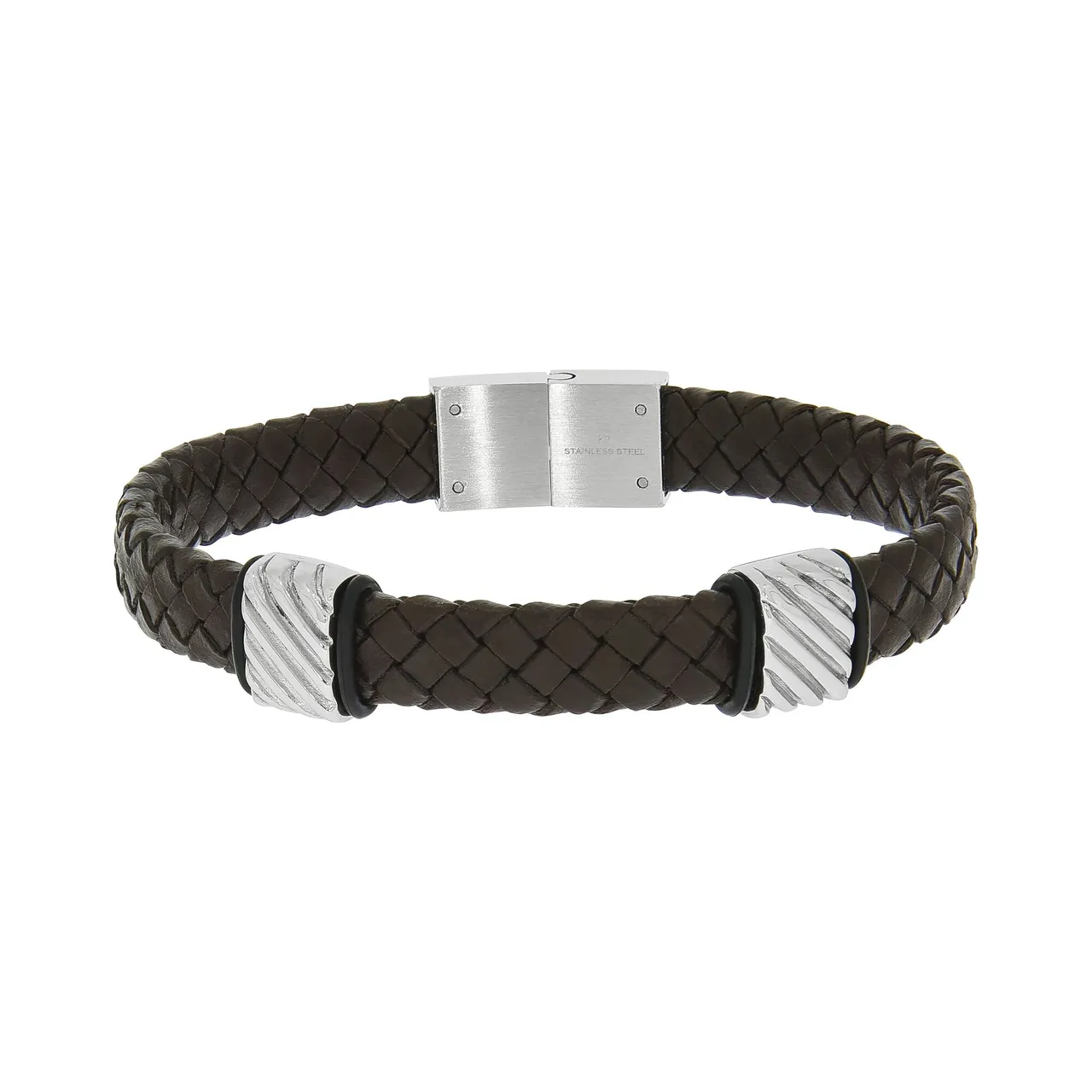 Armband ZEEME "Lederband braun mit Edelstahlverschluss" Armbänder Gr. 21,5cm, Edelstahl, braun Zeeme
