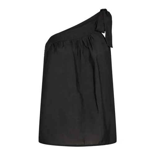 Asymmetrisches Schwarzes Top mit Rüschendetail Co'Couture