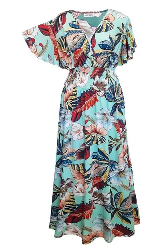 Aurela Damenmode Sommerkleid Lange Kleider für Damen luftig & leichte Sommerkleider (1-tlg) mit Blumendruck, Raffung in der Taille, Gesamtlänge: 132 -...