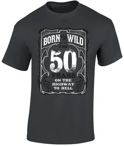 Baddery Print-Shirt Geburtstagsgeschenk für Biker 50 Jahre - Born to be wild 50 Jahre, hochwertiger Siebdruck, auch Übergrößen, aus Baumwolle