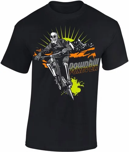 Baddery Print-Shirt Kinder Fahrrad T-Shirt: Downhill Forever - Geschenk Jungen & Mädchen, hochwertiger Siebdruck, aus Baumwolle