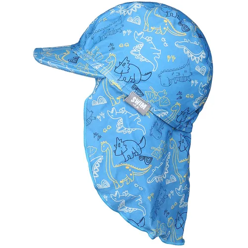 Bademütze DINO mit Nackenschutz in blau