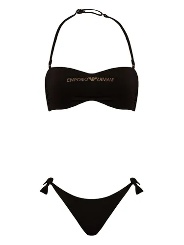 Bandeau-Bikini mit Logo-Print