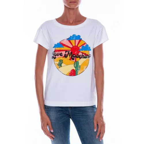 Baumwoll T-Shirt mit Grafikdruck und geprägten Applikationen Love Moschino