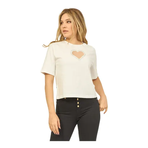 Baumwoll-T-Shirt mit Herzöffnung und Applikationen Jijil