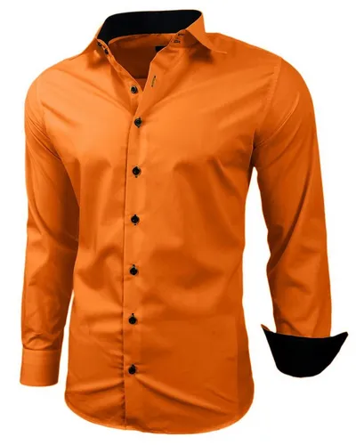 Baxboy Langarmhemd BAXBOY Kentkragen Businesshemd Slim Fit Hemd mit farblich abgesetzten