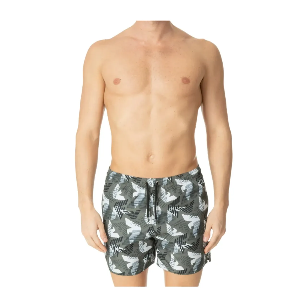 Bedruckte militärgrüne Shorts mit Kordelzug in der Taille Emporio Armani