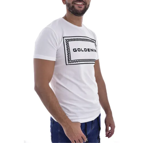 Bedrucktes T-Shirt - Weiß, Figurbetonter Schnitt, Kurze Ärmel Goldenim paris