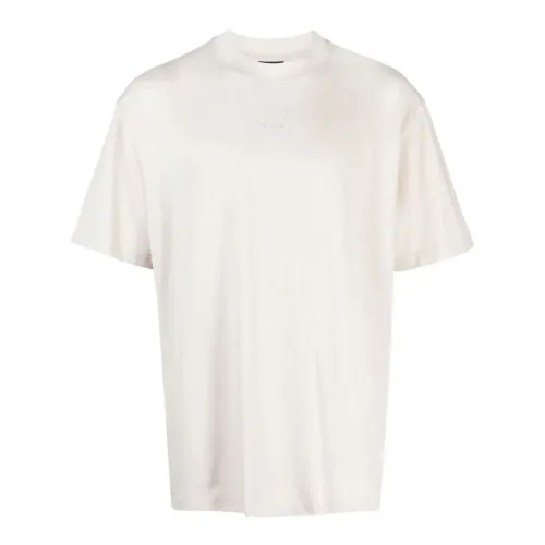 Beige Baumwoll T-Shirt mit Logo-Stickerei und Grafikdruck,Weißes Logo T-Shirt mit Kurzen Ärmeln 44 Label Group