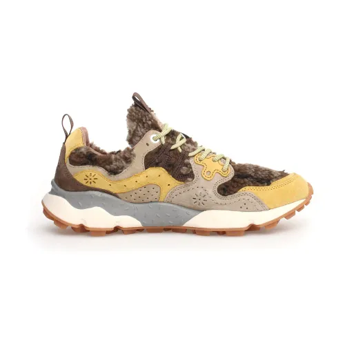 Beige-braune Sneakers mit gelbem Wildleder Flower Mountain