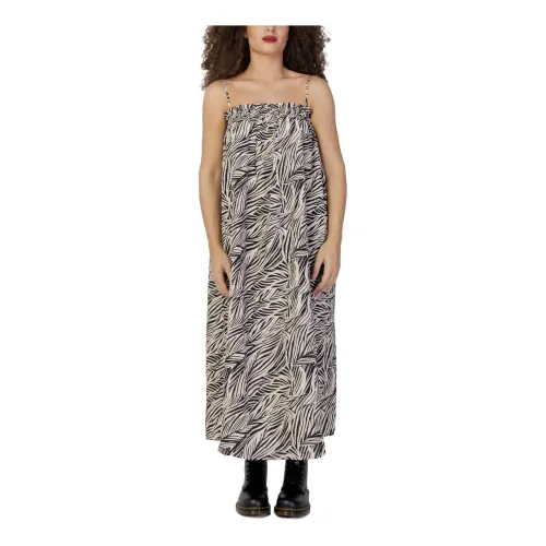 Beige Print Kleid mit Quadratischem Ausschnitt Vila