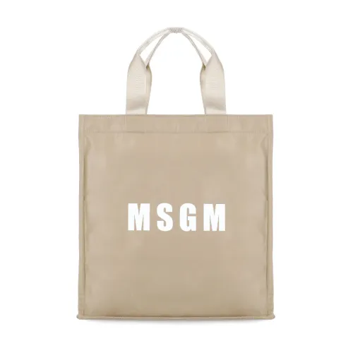 Beige Shopper mit Logo-Print Msgm