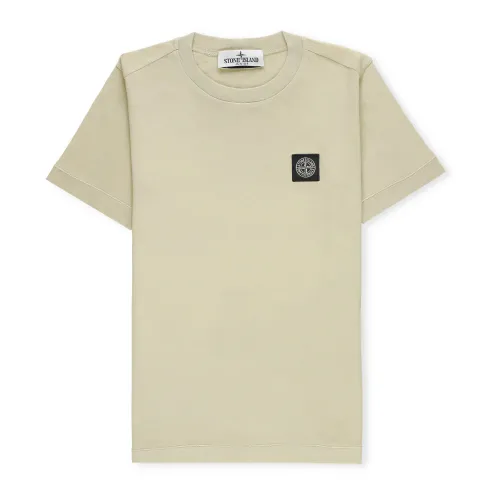 Beiger Baumwoll-T-Shirt für Jungen mit Besticktem Logo Stone Island