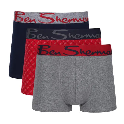 Ben Sherman Herren Men's Boxer Shorts in Grey/Red