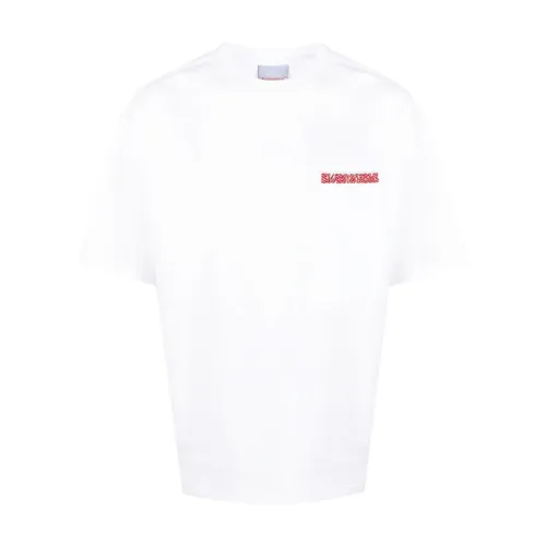 Besticktes Logo Weißes T-Shirt Bluemarble