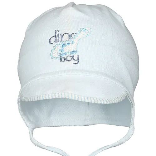 Binde-Mütze DINO BOY mit Schirm in hellblau