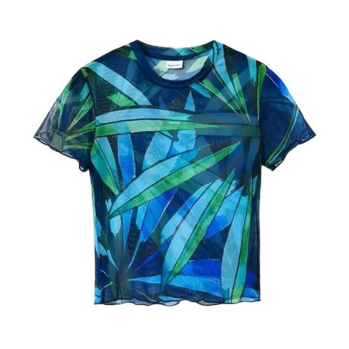 Blau Bedrucktes Kurzarm T-Shirt Desigual