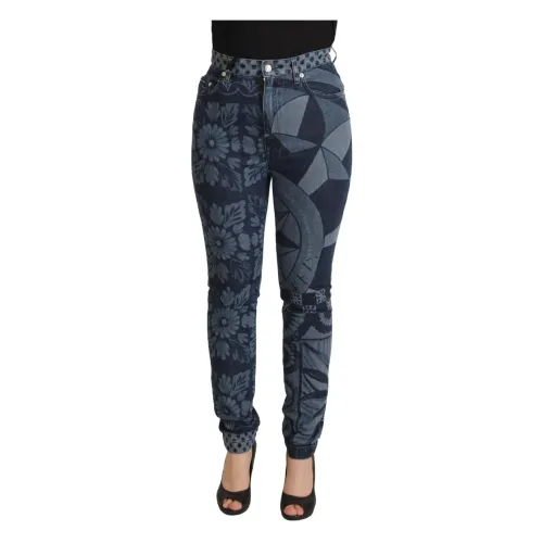 Blau Blumige High Waist Skinny Jeans Dolce & Gabbana